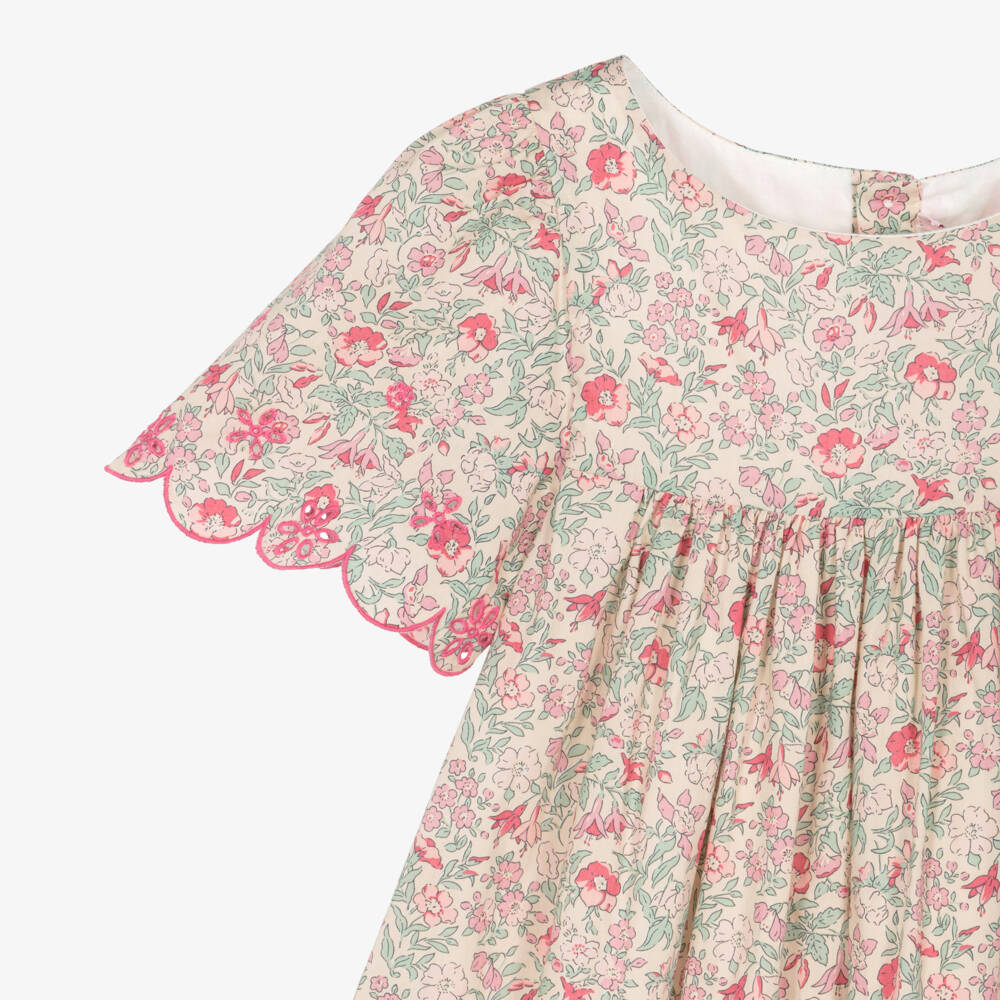 Bonpoint-Girls Beige & Pink Floral Liberty Fabric Dress | Childrensalon