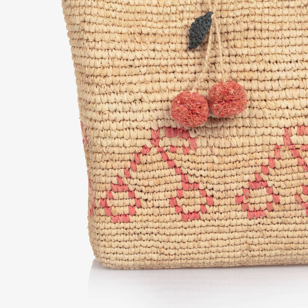 Bonpoint - Girls Beige Raffia Cherry Bag (32cm) | Childrensalon 