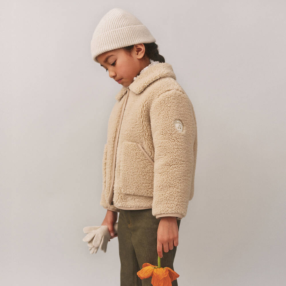 Bonpoint-Girls Beige Sherpa Fleece Jacket | Childrensalon