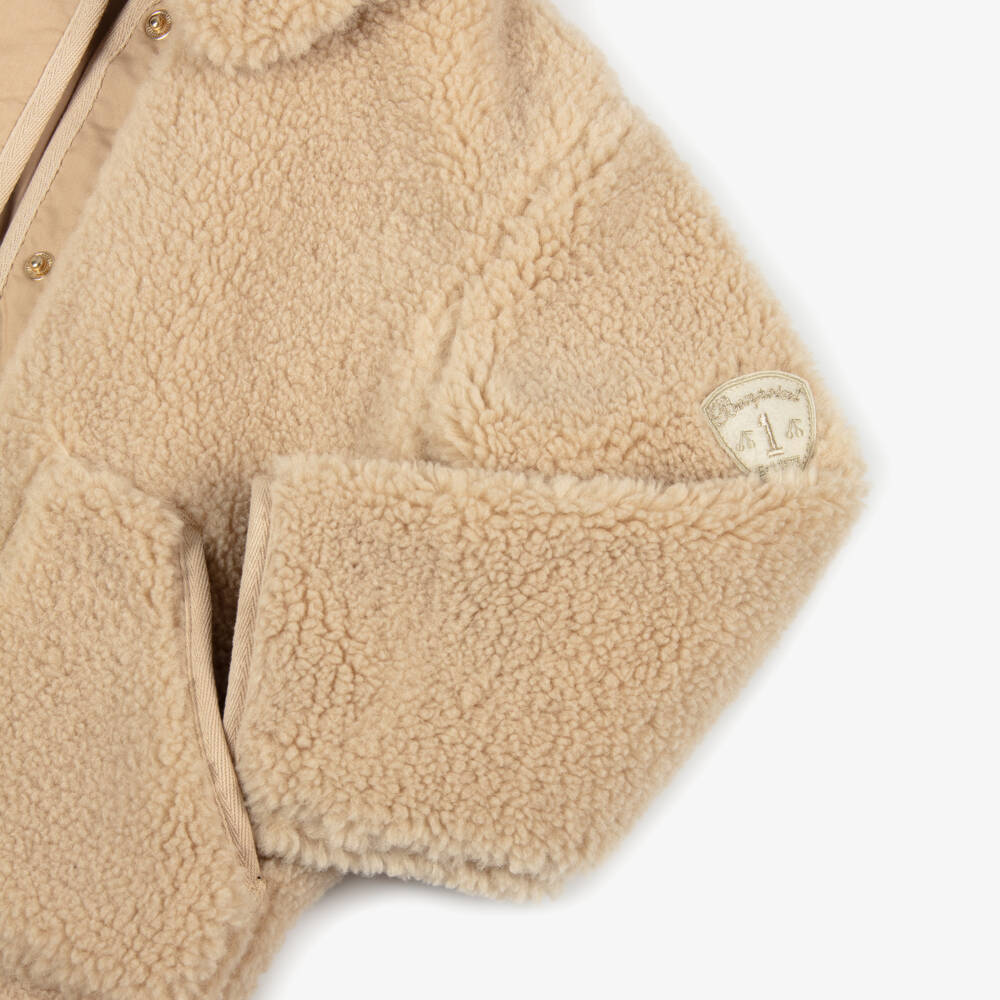 Bonpoint-Girls Beige Sherpa Fleece Jacket | Childrensalon