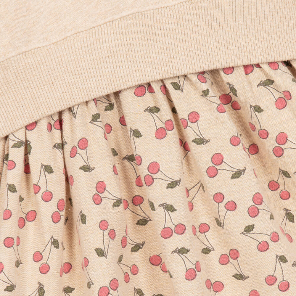 Bonpoint-Girls Beige Sweatshirt Dress with Cherry Print | Childrensalon