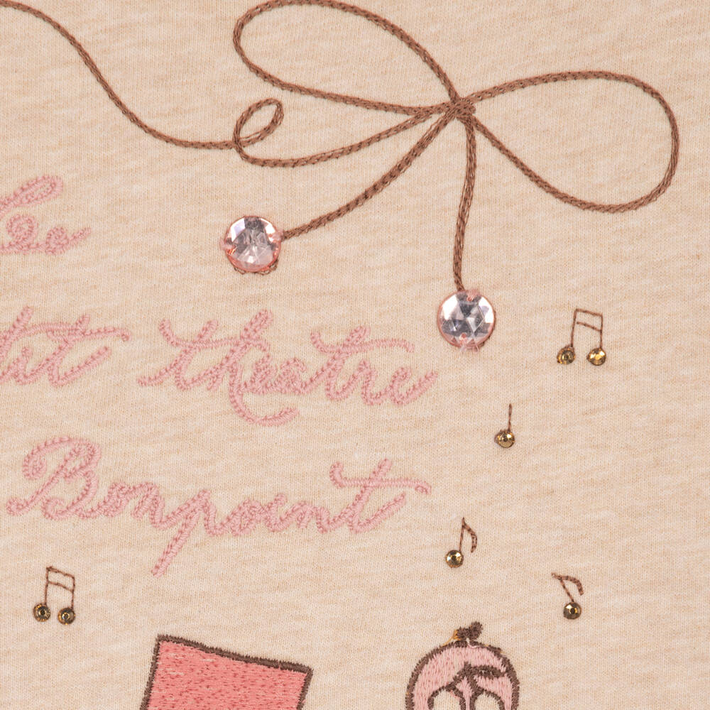 Bonpoint-Girls Beige Sweatshirt with Embroidered Theatre Motifs | Childrensalon