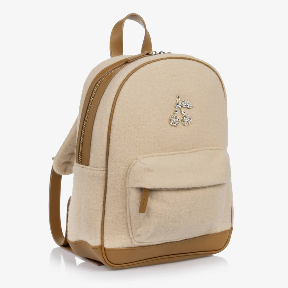 Bonpoint-Girls Beige Wool Backpack (28cm) | Childrensalon