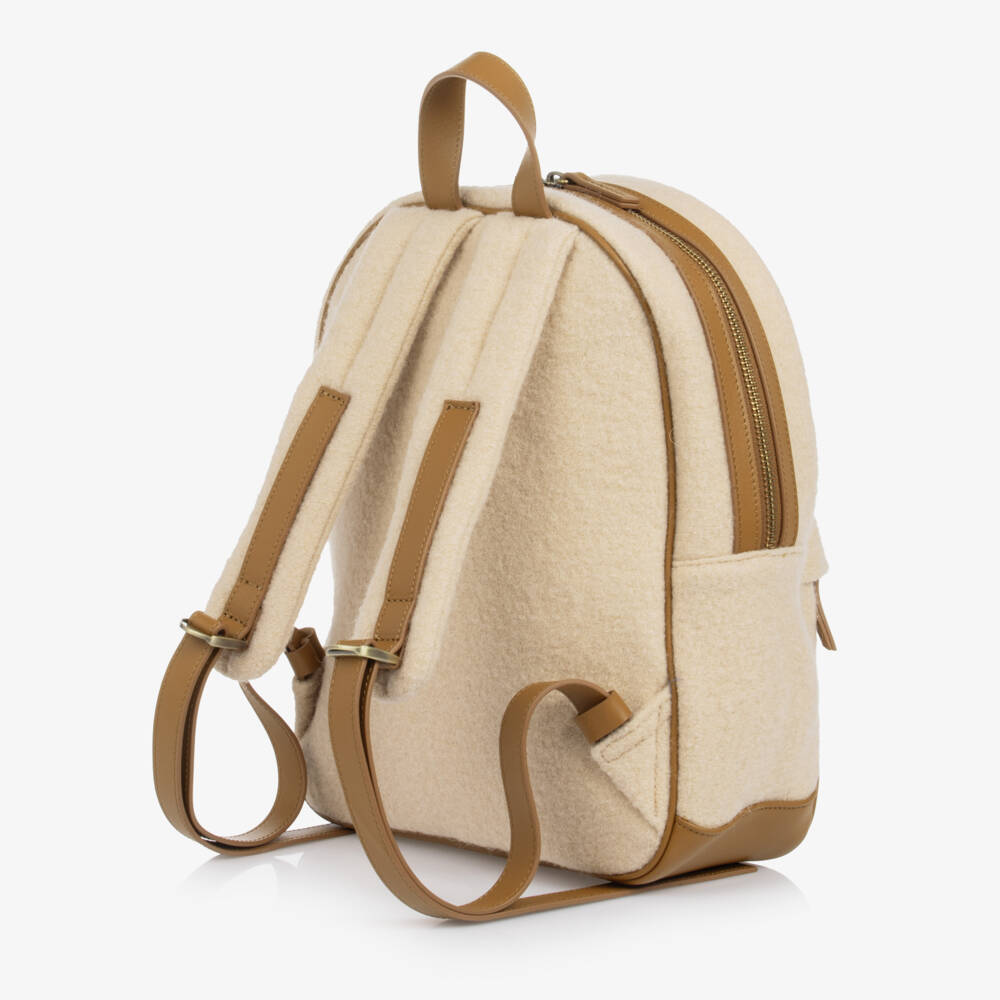 Bonpoint-Girls Beige Wool Backpack (28cm) | Childrensalon