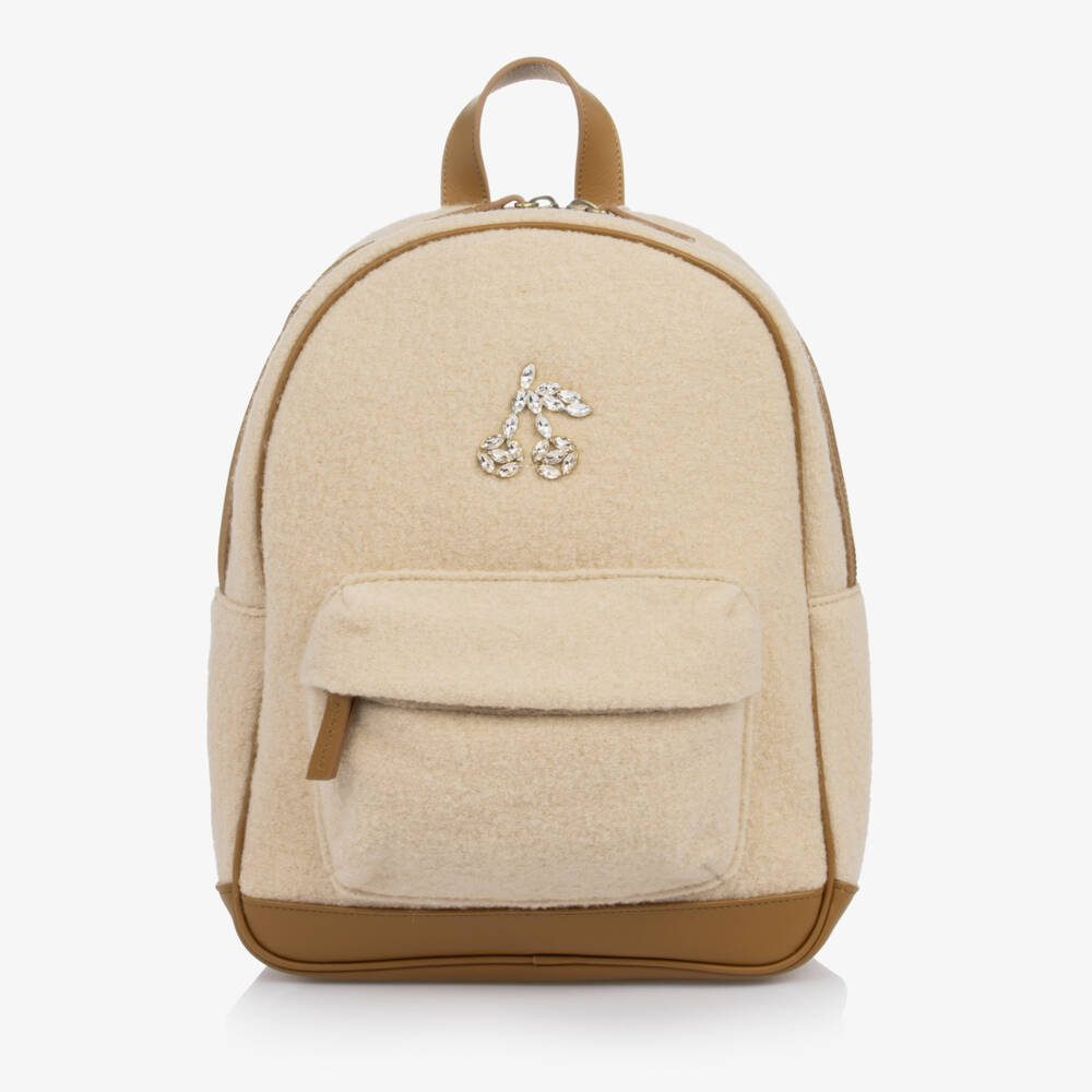 Bonpoint-Girls Beige Wool Backpack (28cm) | Childrensalon