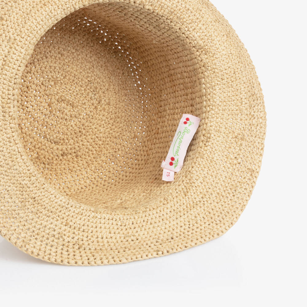 Bonpoint-Girls Beige Woven Raffia Sun Hat | Childrensalon