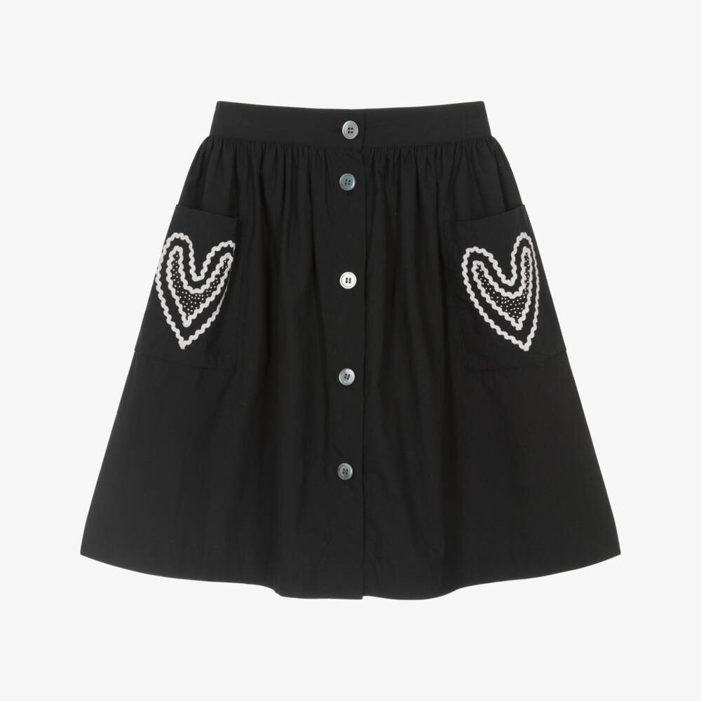 Bonpoint-Girls Black Cotton Ric Rac Heart Skirt | Childrensalon