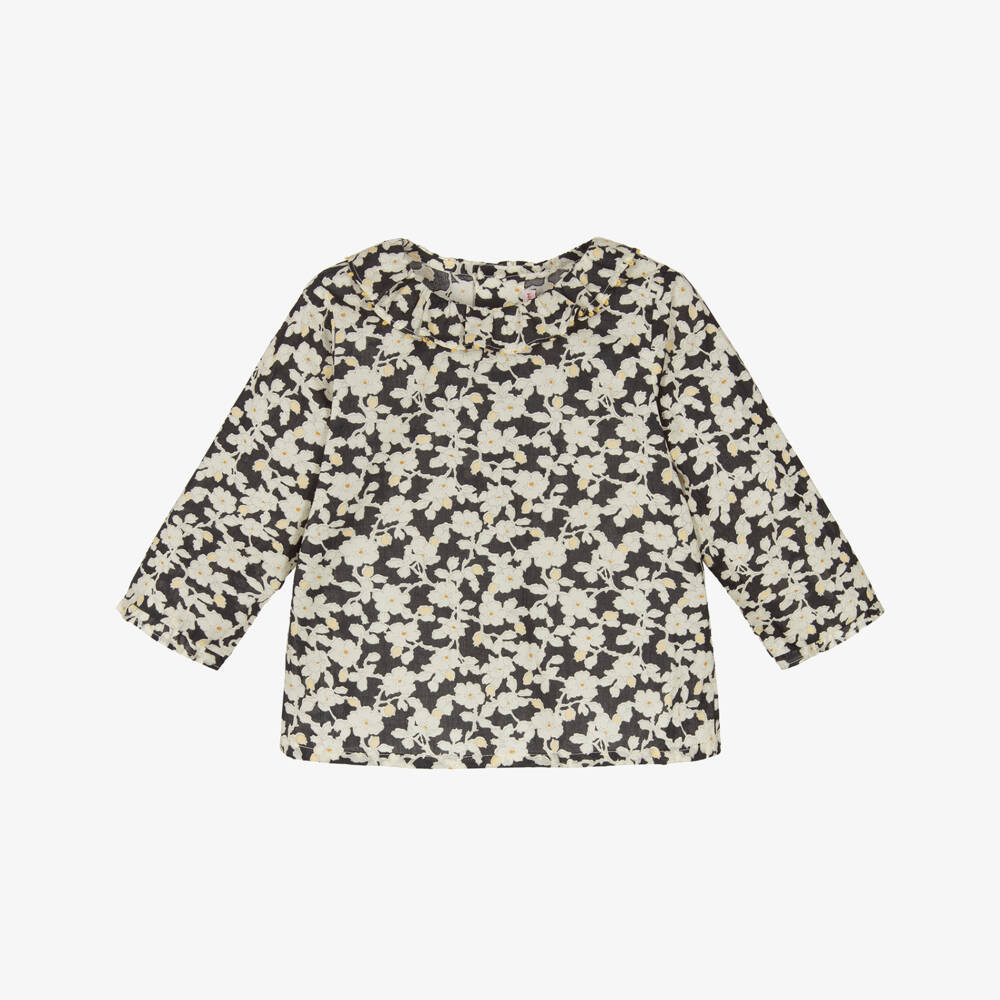 Bonpoint-Girls Black & Ivory Floral Liberty Fabric Blouse | Childrensalon