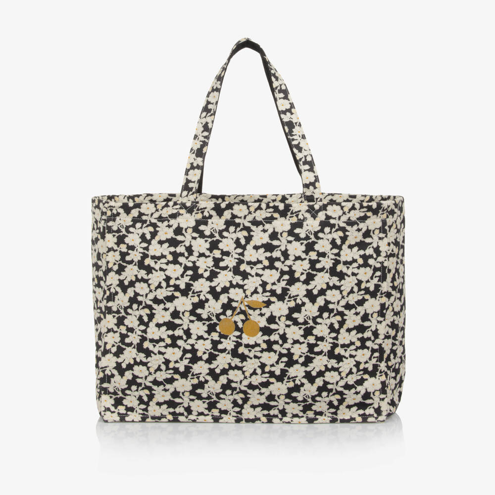 Bonpoint-Girls Black & Ivory Floral Liberty Fabric Reversible Bag (42cm) | Childrensalon