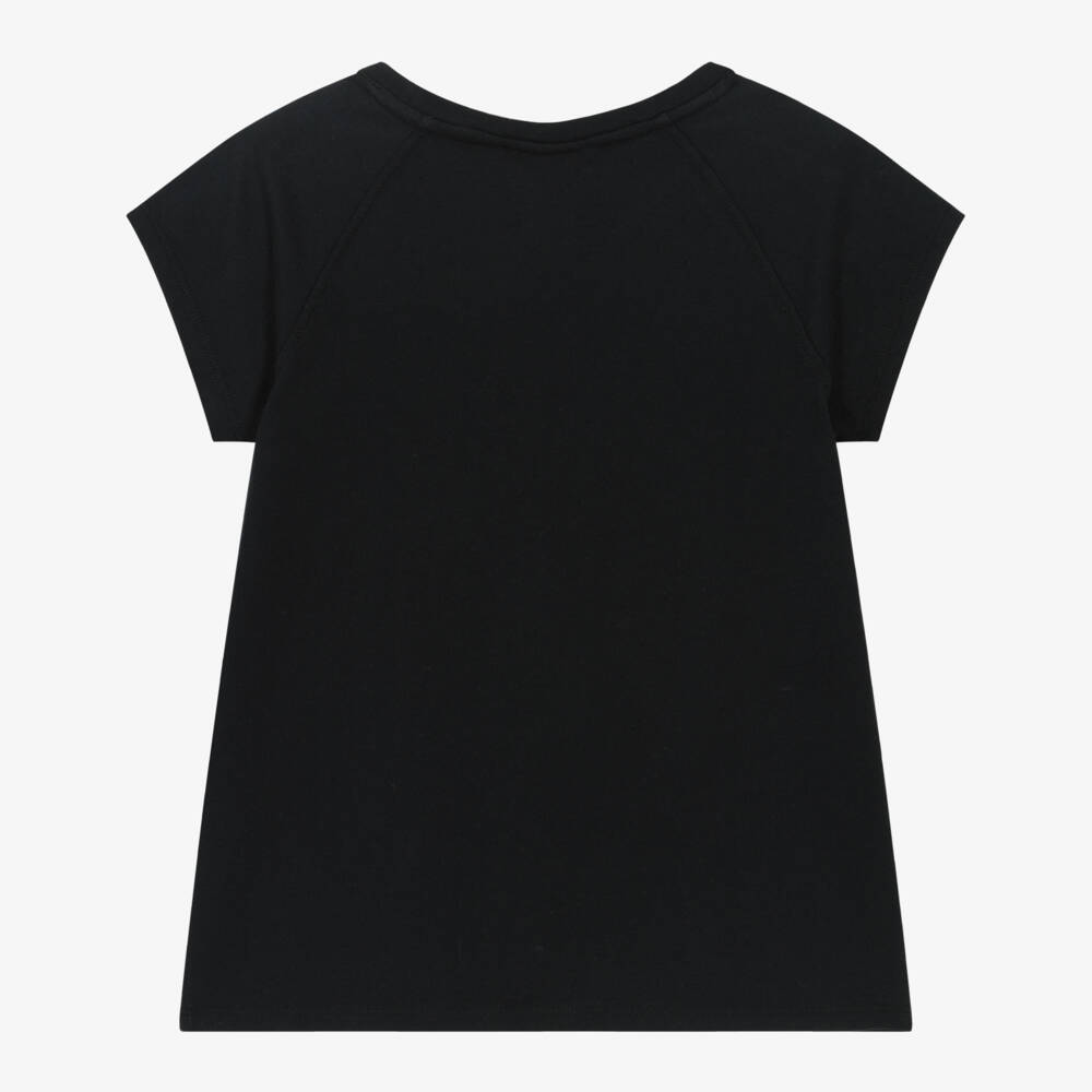 Bonpoint-Girls Black Organic Cotton Cherry Embroidery T-Shirt | Childrensalon