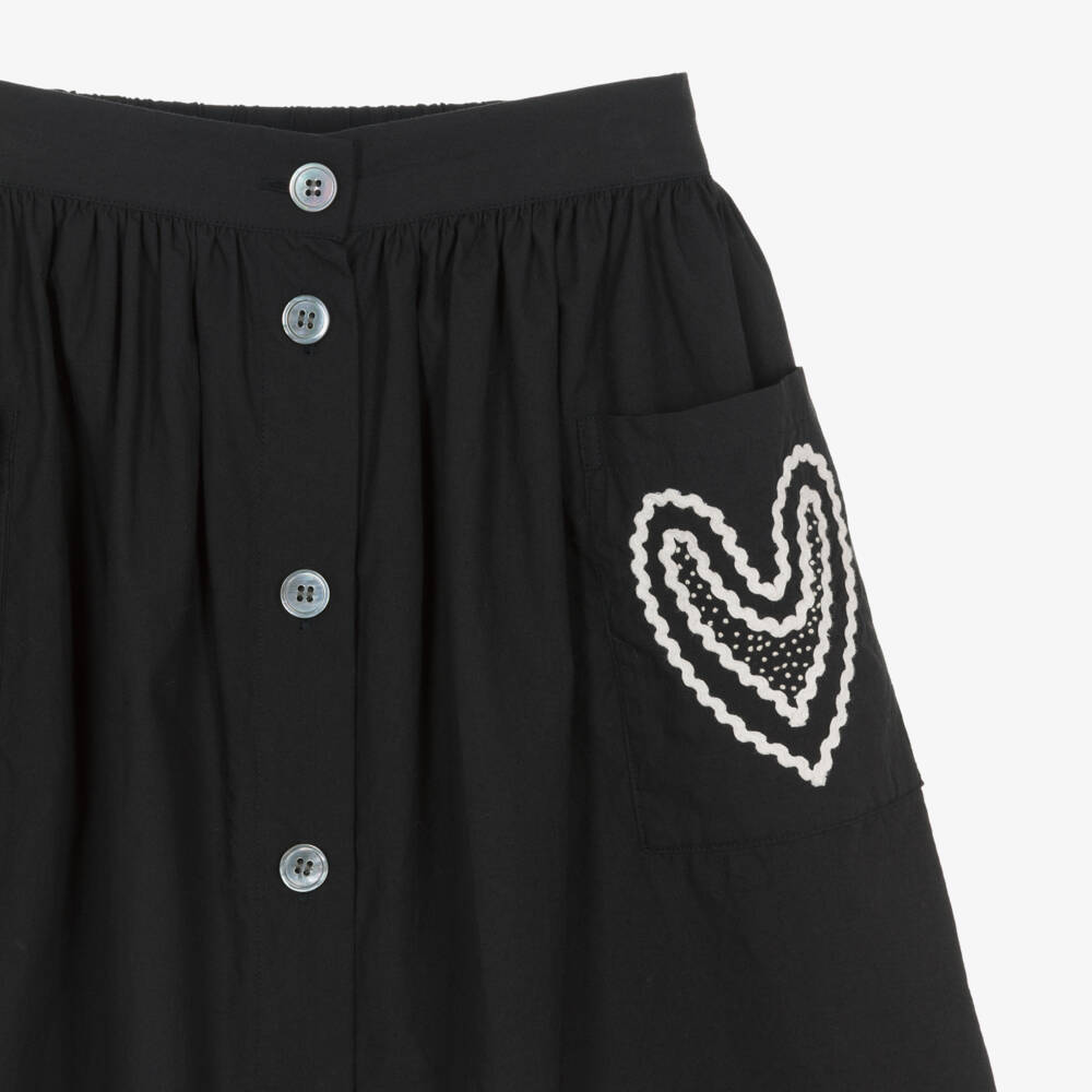 Bonpoint-Girls Black Poplin Ric Rac Heart Skirt | Childrensalon