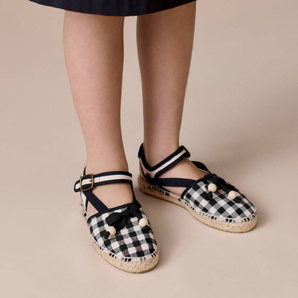 Bonpoint-Girls Black & White Gingham Espadrilles | Childrensalon