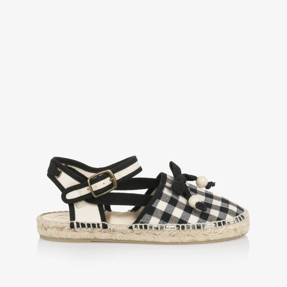 Bonpoint-Girls Black & White Gingham Espadrilles | Childrensalon