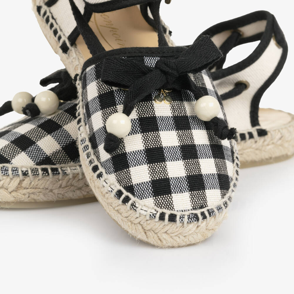 Bonpoint-Girls Black & White Gingham Espadrilles | Childrensalon