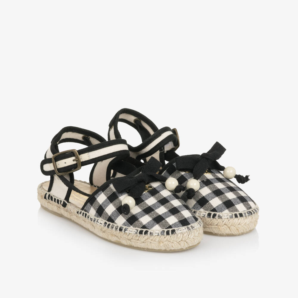 Bonpoint-Girls Black & White Gingham Espadrilles | Childrensalon