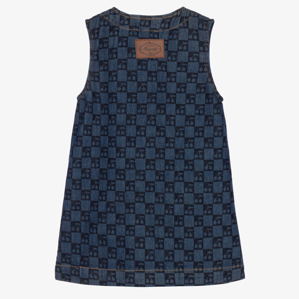 Bonpoint-Girls Blue Denim Cherry Checkerboard Print Dress | Childrensalon