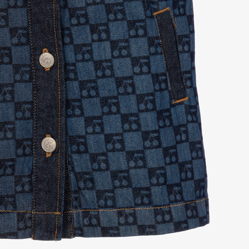 Bonpoint-Girls Blue Denim Cherry Checkerboard Print Dress | Childrensalon