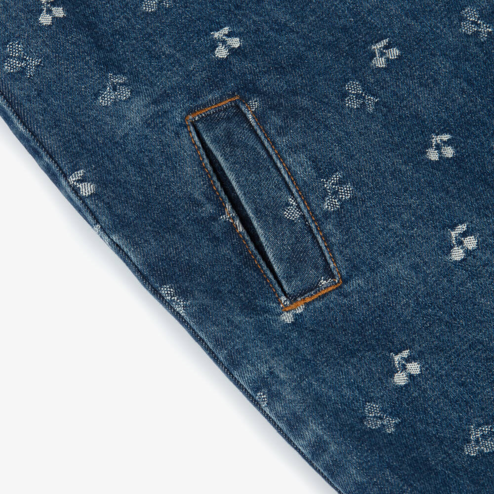 Bonpoint-Girls Blue Denim Jacquard Cherry Logo Dress | Childrensalon