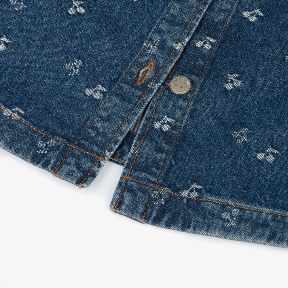 Bonpoint-Girls Blue Denim Jacquard Cherry Logo Dress | Childrensalon
