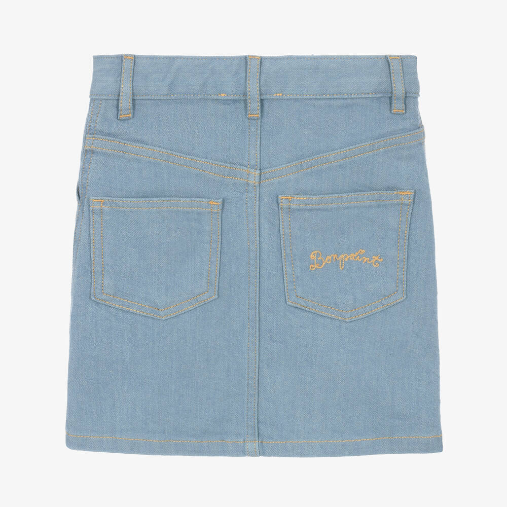 Bonpoint-Girls Blue Denim Skirt with Cherry Embroidery | Childrensalon