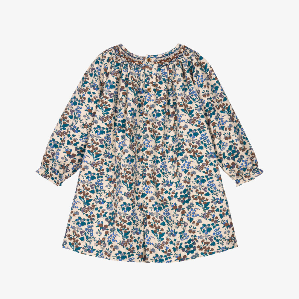 Bonpoint-Girls Blue Floral Hand-Smocked Dress in Liberty Fabric | Childrensalon