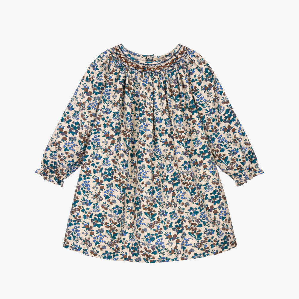 Bonpoint-Girls Blue Floral Hand-Smocked Dress in Liberty Fabric | Childrensalon