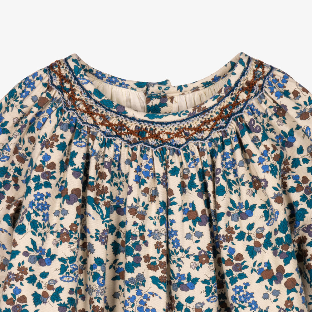Bonpoint-Girls Blue Floral Hand-Smocked Dress in Liberty Fabric | Childrensalon