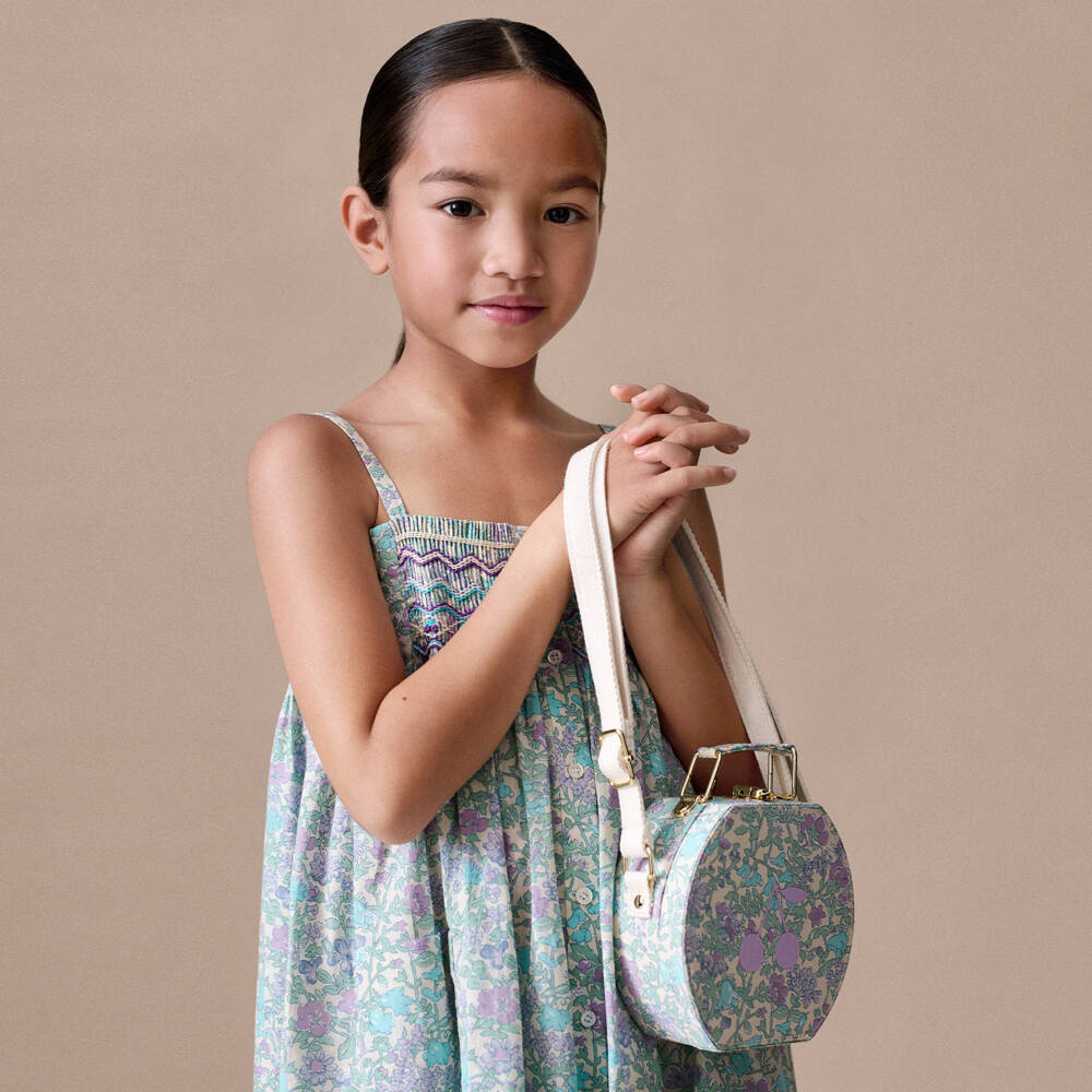 Bonpoint-Сумка голубая с цветочным узором Liberty для девочек (14см) | Childrensalon