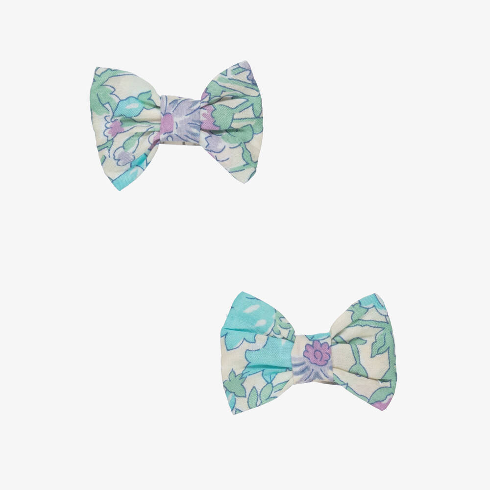 Bonpoint-Girls Blue Floral Liberty Fabric Hair Clips (2 Pack) | Childrensalon