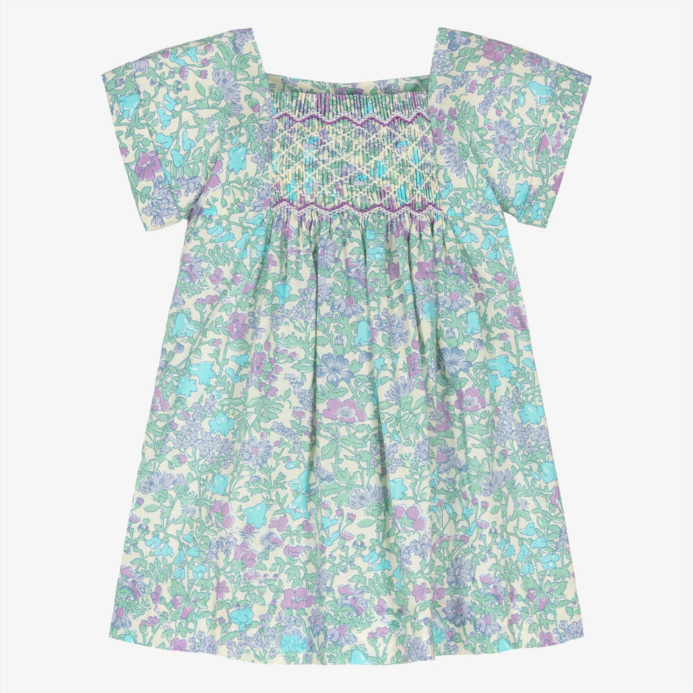 Bonpoint-Girls Blue Floral Liberty Fabric Smocked Dress | Childrensalon