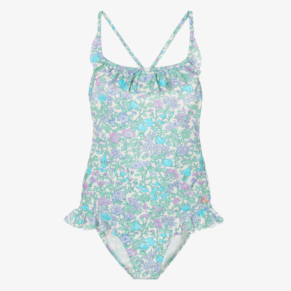 Bonpoint-Girls Blue Floral Liberty Fabric Swimsuit | Childrensalon
