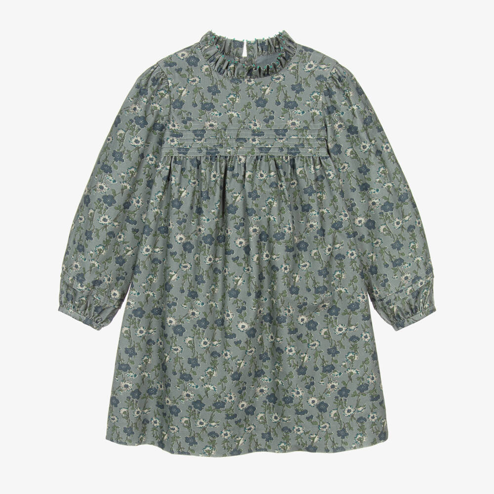 Girls Blue Liberty Floral Fabric Needlecord Dress