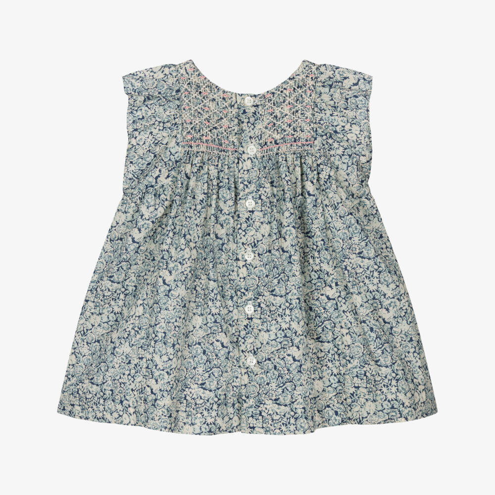Bonpoint-Girls Blue Smocked Floral Liberty Fabric Dress | Childrensalon