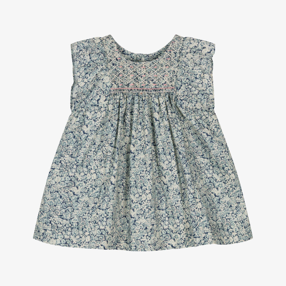 Bonpoint-Girls Blue Smocked Floral Liberty Fabric Dress | Childrensalon
