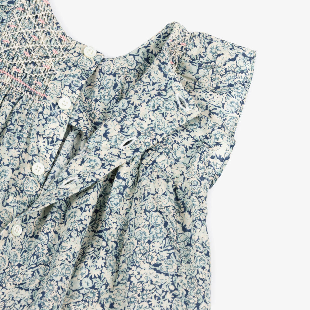 Bonpoint-Girls Blue Smocked Floral Liberty Fabric Dress | Childrensalon
