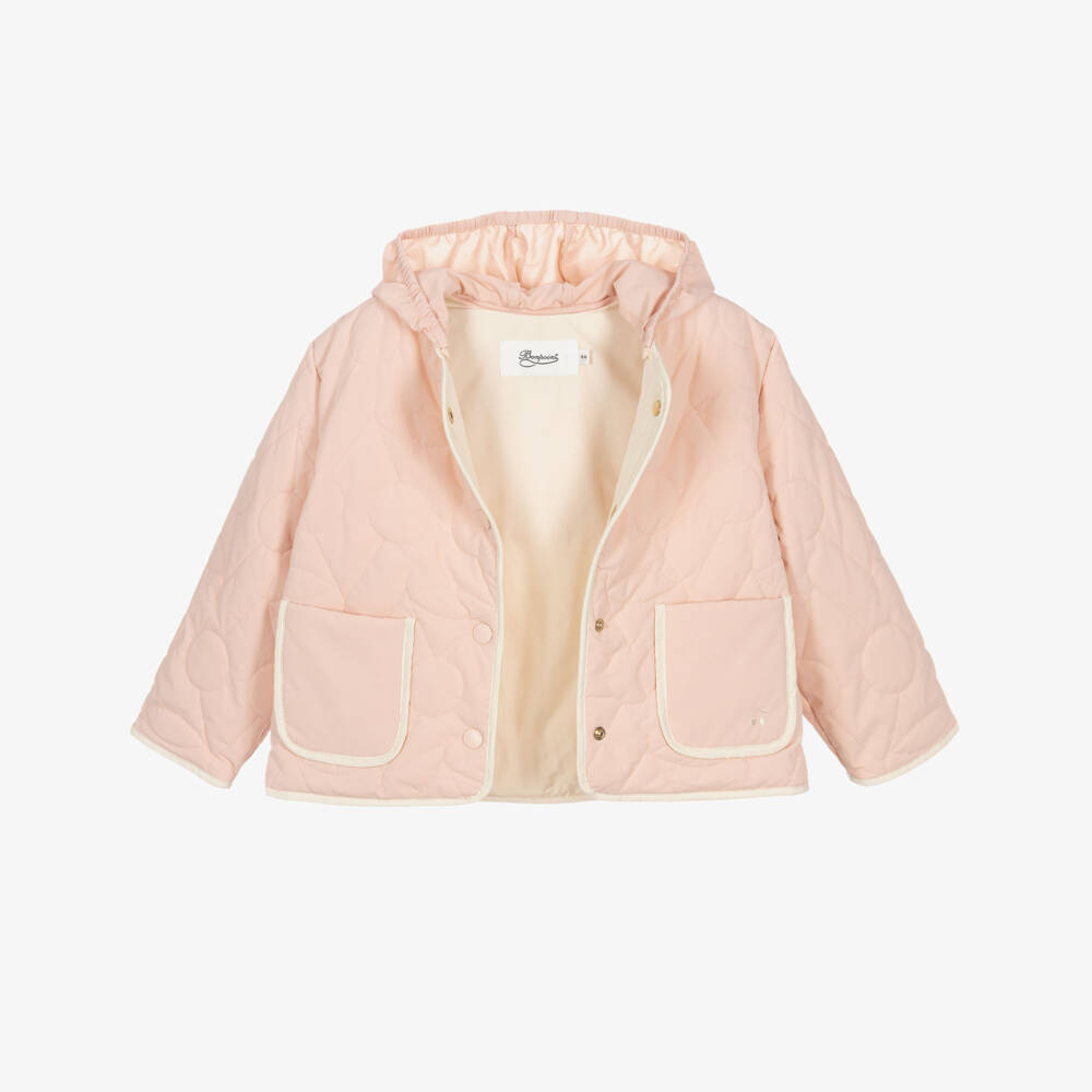 Bonpoint-Girls Blush Pink Cherry Logo Quilted Jacket | Childrensalon
