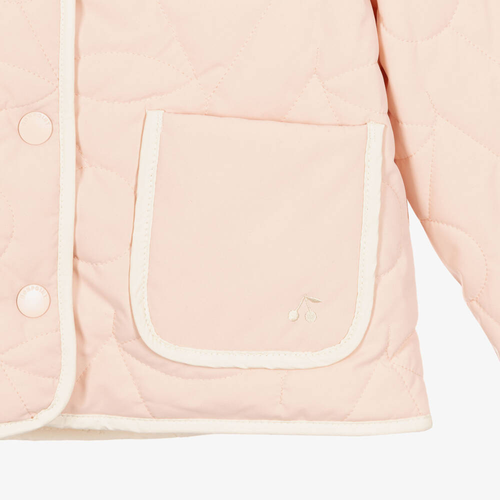Bonpoint-Girls Blush Pink Cherry Logo Quilted Jacket | Childrensalon