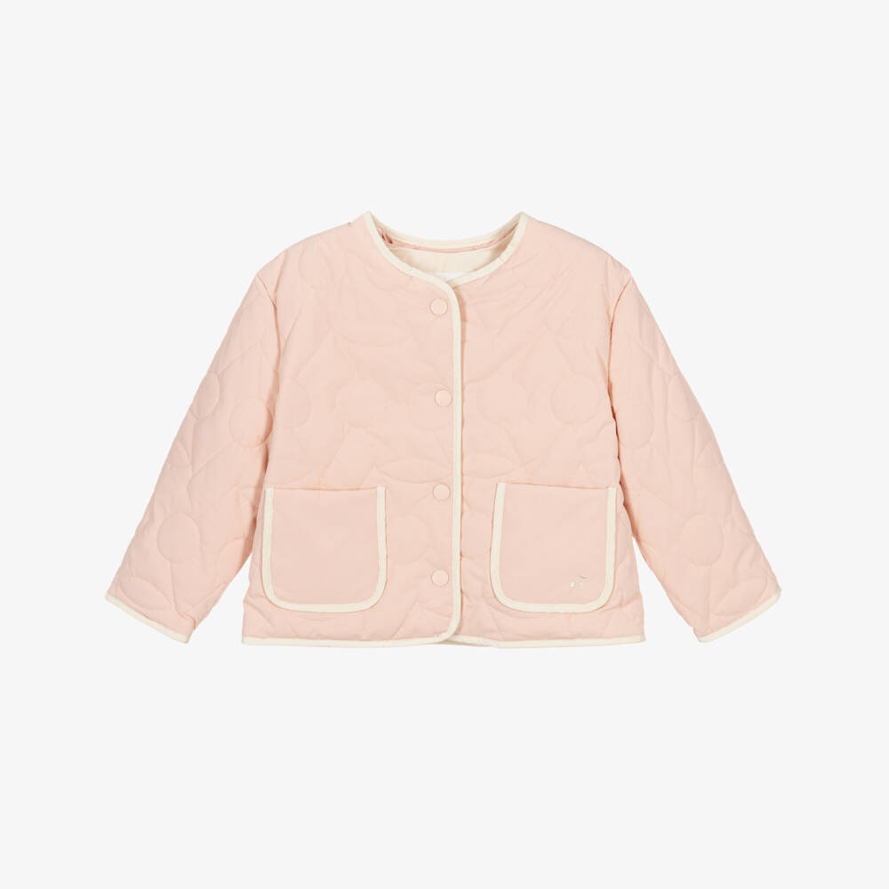 Bonpoint-Girls Blush Pink Cherry Logo Quilted Jacket | Childrensalon