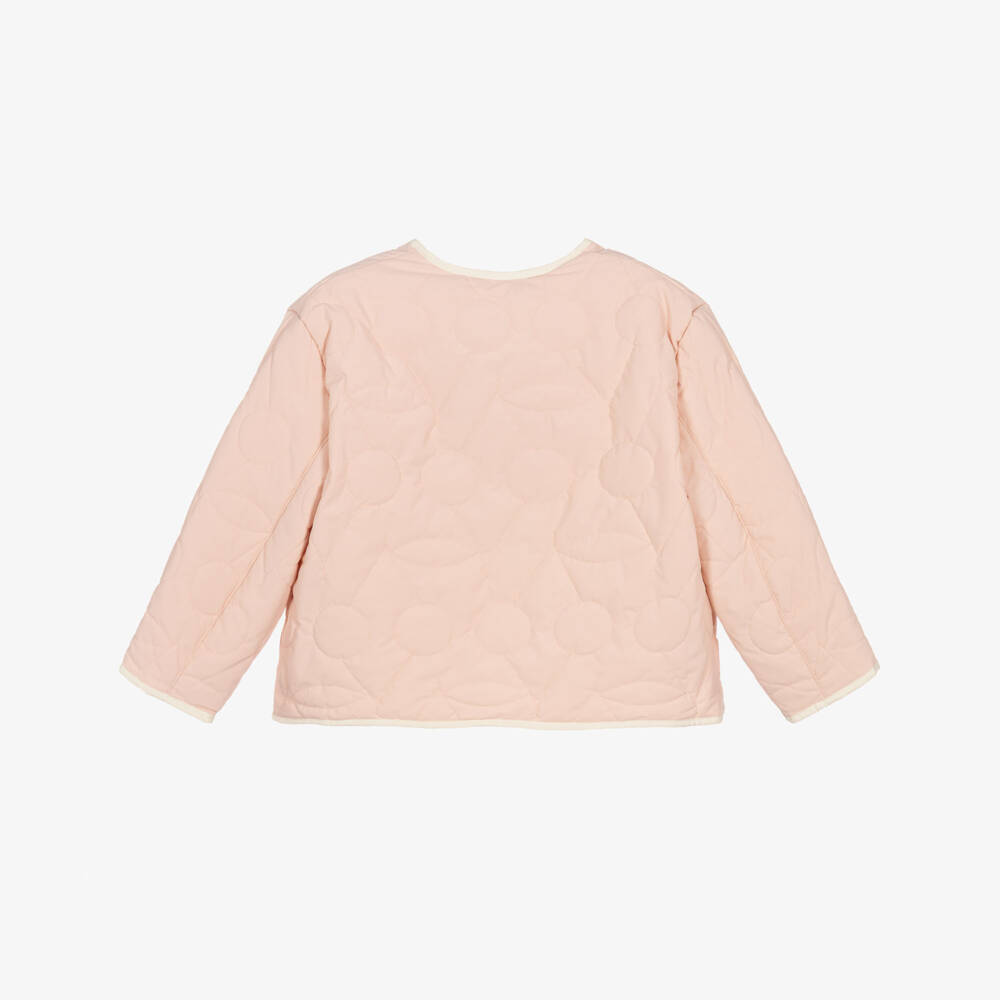 Bonpoint-Girls Blush Pink Cherry Logo Quilted Jacket | Childrensalon