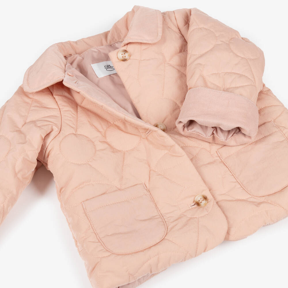 Bonpoint-Girls Blush Pink Cherry Quilted Jacket | Childrensalon