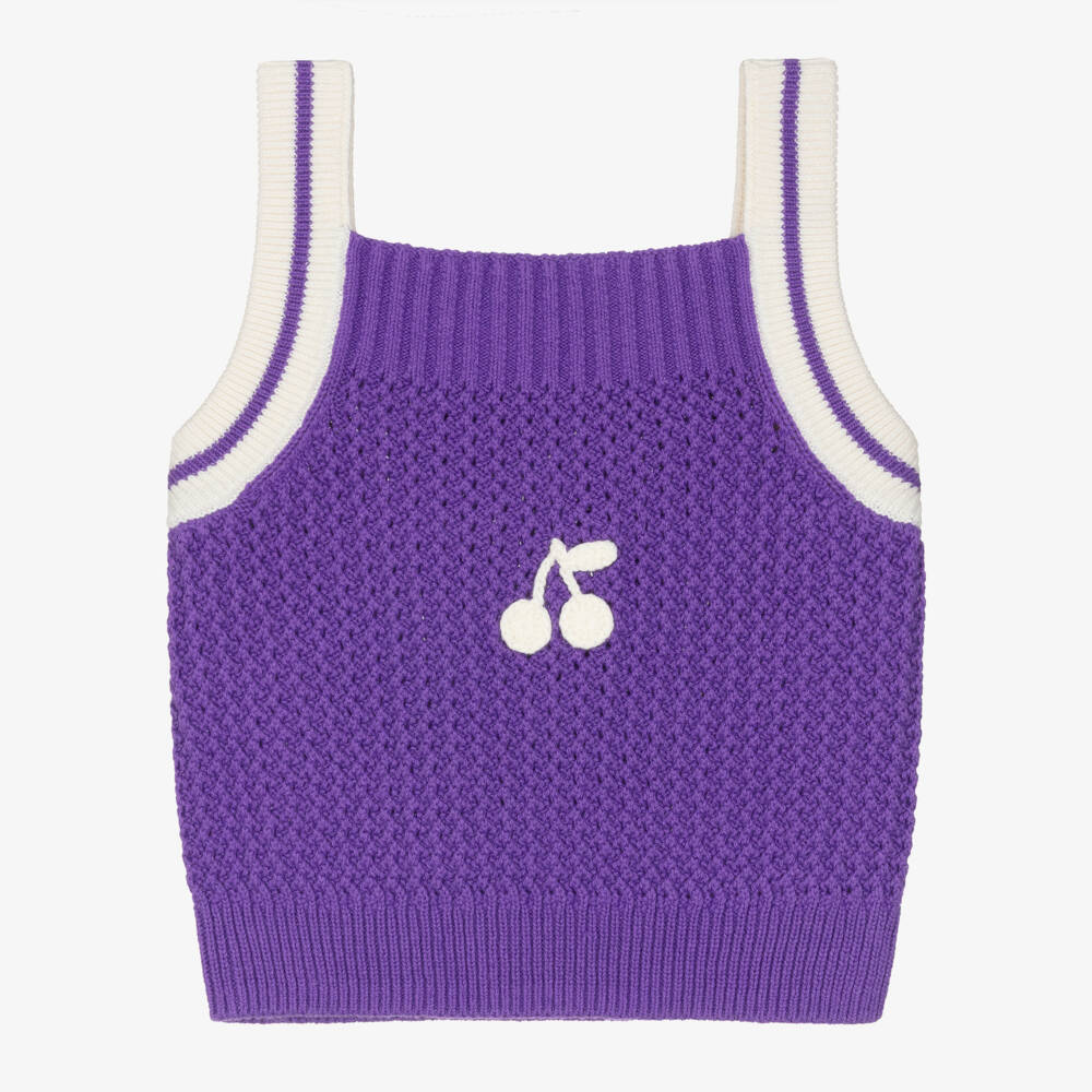 Bonpoint-Girls Bright Purple Cotton Knitted Sleeveless Top | Childrensalon