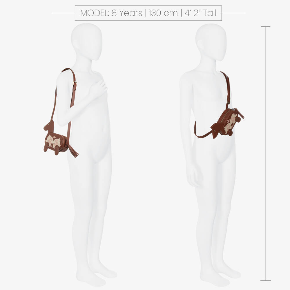 Bonpoint-حقيبة كتف جلد بتصميم حصان لون بني للبنات (14 سم) | Childrensalon