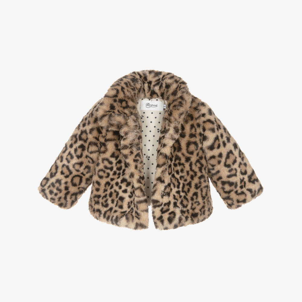 Bonpoint-Girls Brown Leopard Faux Fur Coat | Childrensalon