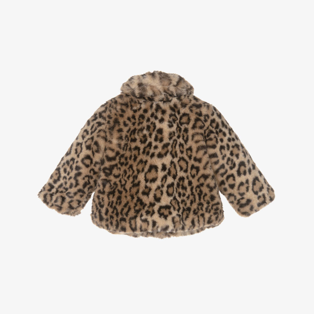 Bonpoint-Girls Brown Leopard Faux Fur Coat | Childrensalon