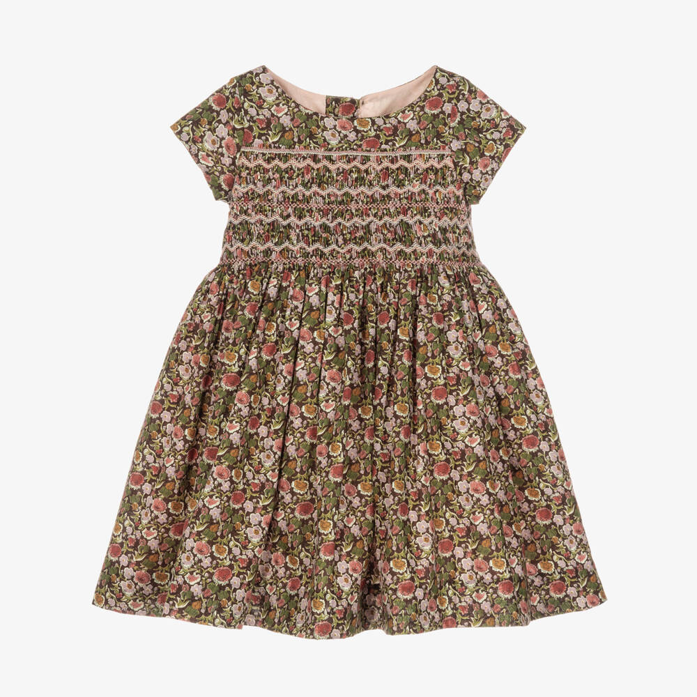Bonpoint-Girls Brown Tana Lawn Floral Liberty Fabric Dress | Childrensalon