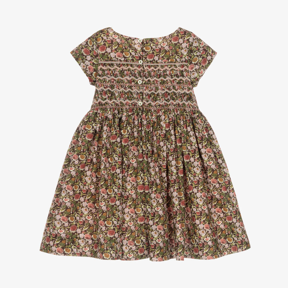 Bonpoint-Girls Brown Tana Lawn Floral Liberty Fabric Dress | Childrensalon