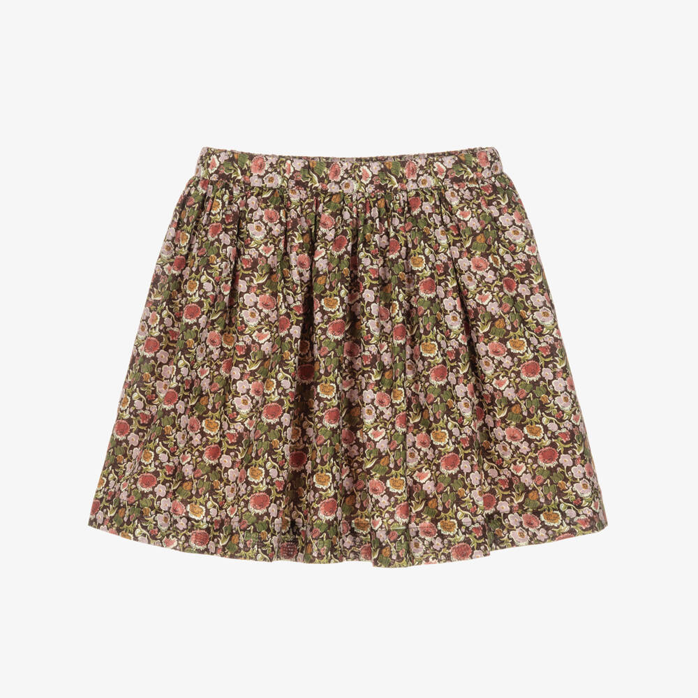Bonpoint-Girls Brown Tana Lawn Floral Liberty Fabric Skirt | Childrensalon