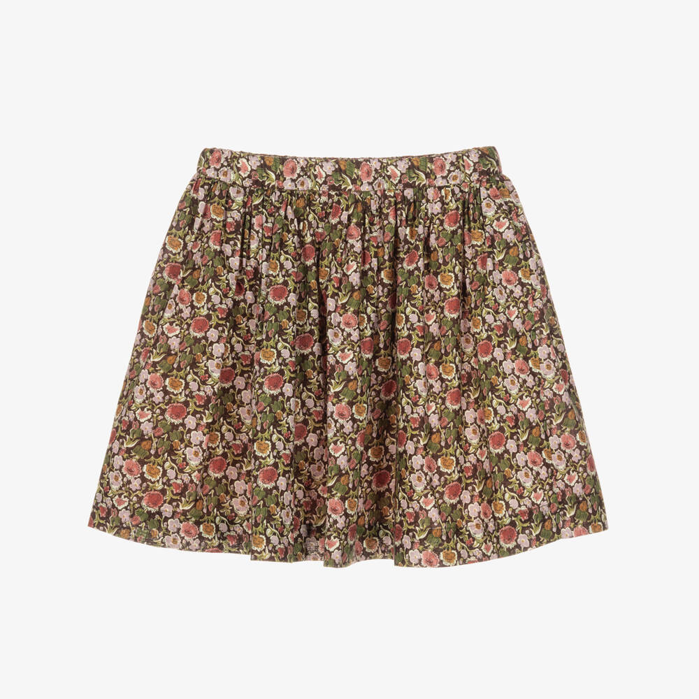 Bonpoint-Girls Brown Tana Lawn Floral Liberty Fabric Skirt | Childrensalon