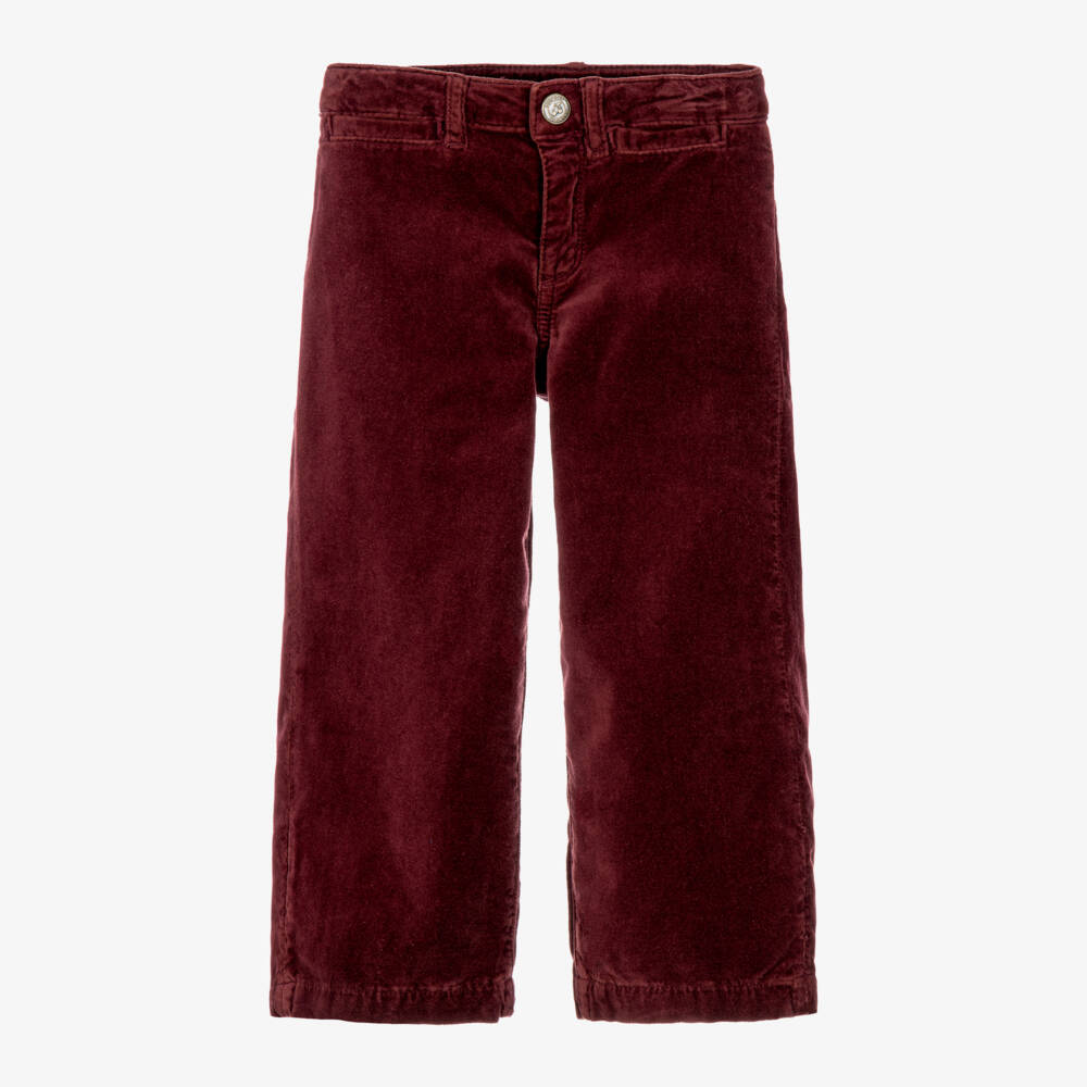 Bonpoint-Girls Burgundy Velvet Trousers | Childrensalon