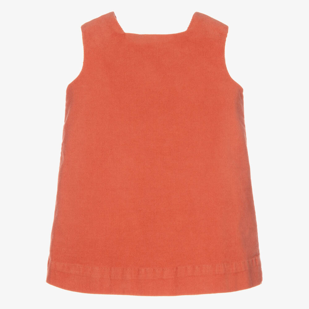 Bonpoint-Girls Cotton Corduroy Dress in Coral Pink | Childrensalon